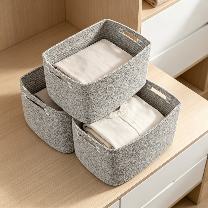 3-Pack Woven Rope Storage Baskets, Collapsible Organizer Bins For Shelves, Perfect For Toys, Books, Towels, And Clothes In Living Room, Bedroom, Or Nursery