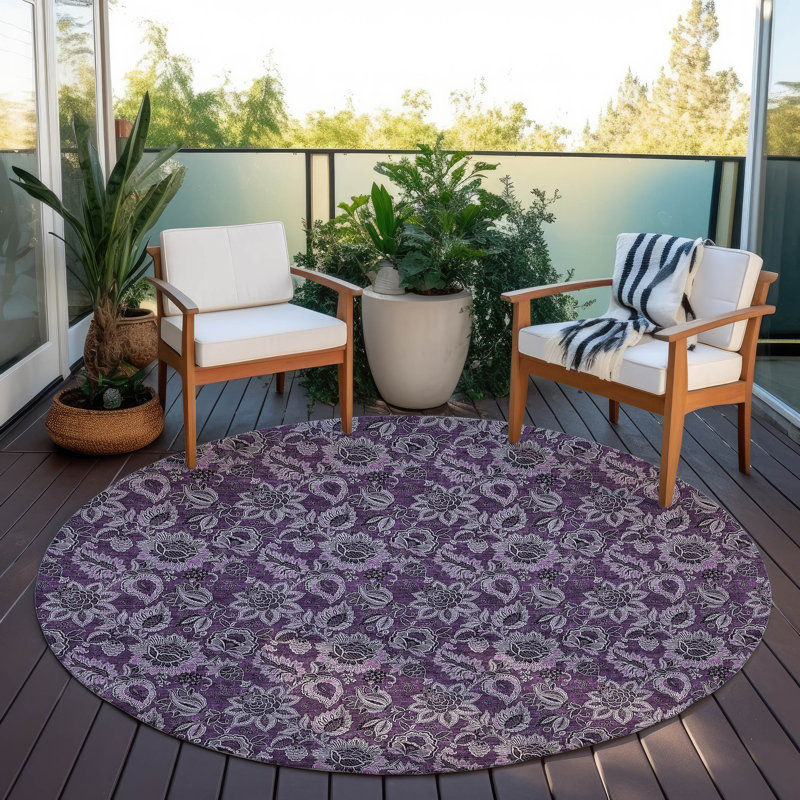 Flitwick Flatweave Washable Floral Indoor / Outdoor Rug, Round 8'