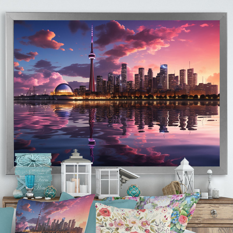 Mauve Toronto par nuit - imprimé, H 24 po x l 32 po x P 1 po, Cadre photo argenté