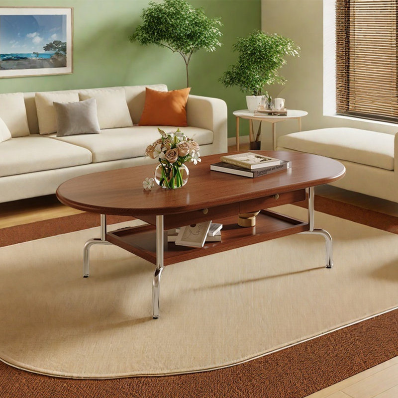 Table basse simple en bois massif de forme ovale, H 17,7 po x L 47,2 po x l 23,6 po