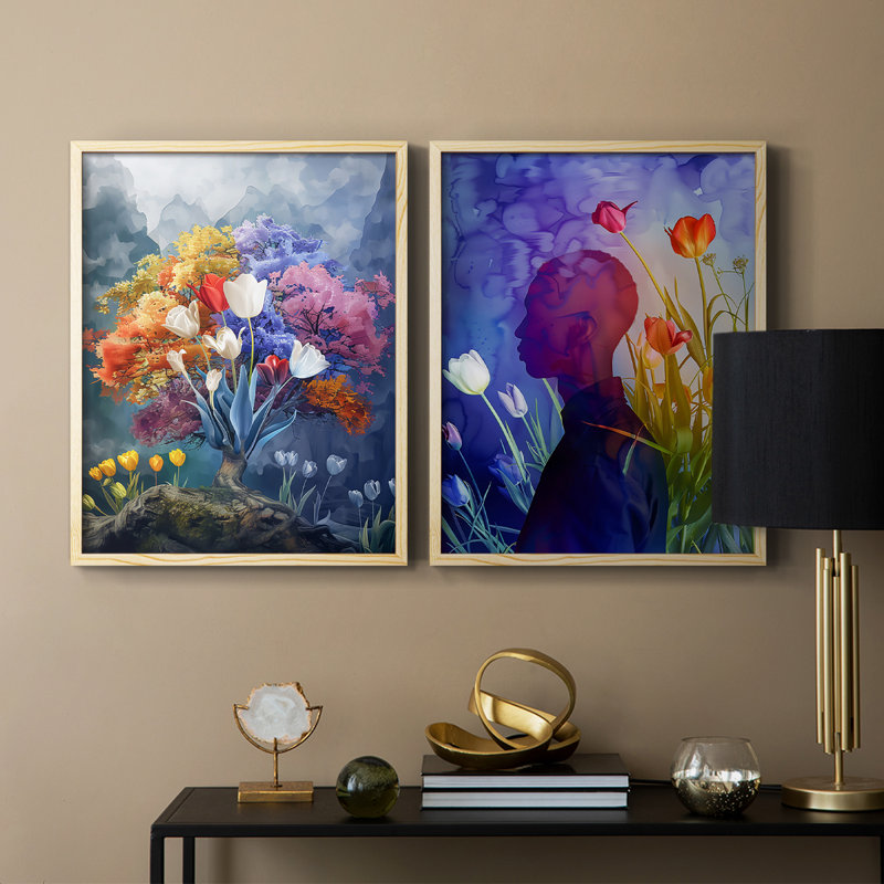 «FLORAL Series DCCDXII», reproduction encadrée de qualité supérieure - prête à être accrochée - aucun clou requis - aucun clou requis