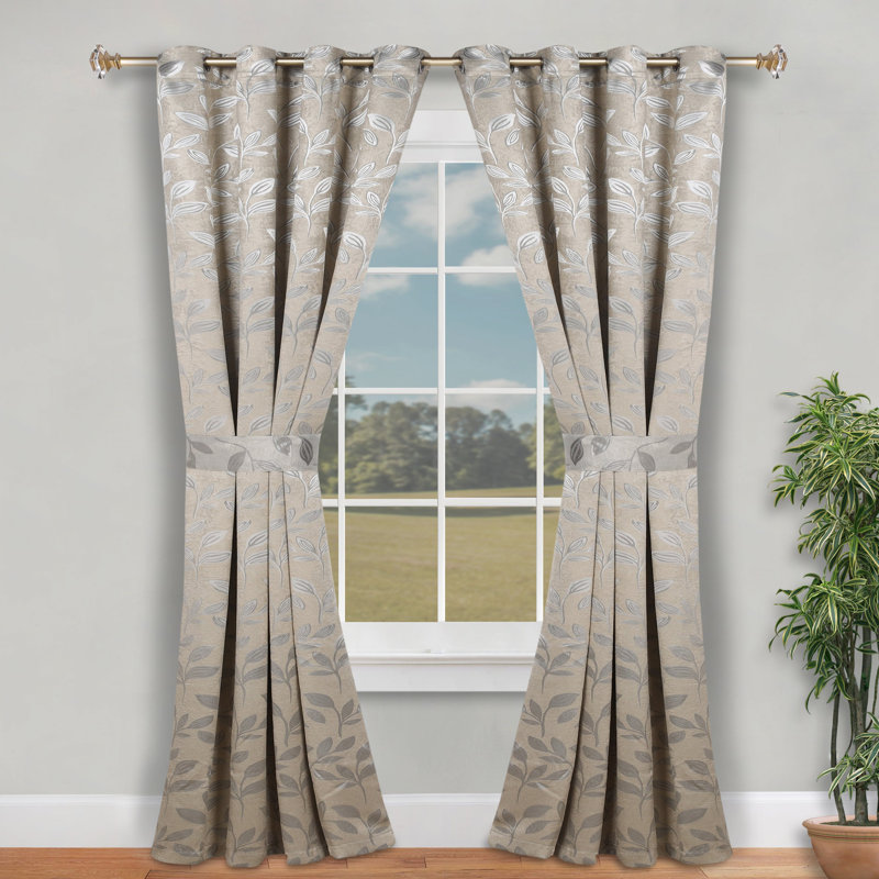 Finklea 100% Polyester Floral Room Darkening Grommet Curtain Panels, White/White, 46" W x 84" L