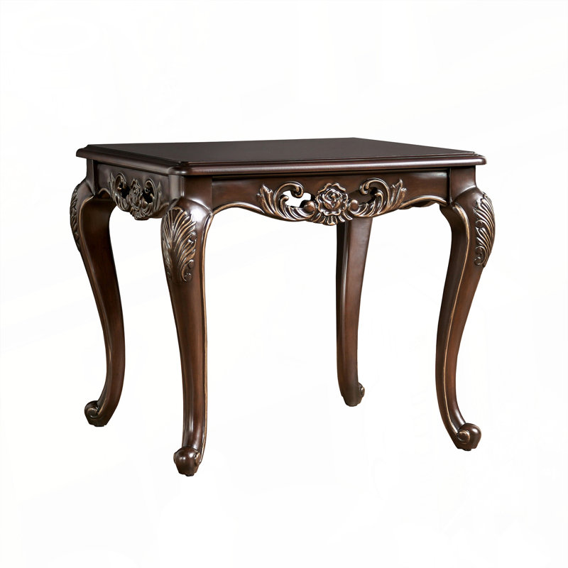 Table de bout de style traditionnel avec pieds courbés et structure en bois massif avec finition sculptée Java