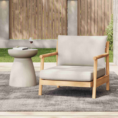 Fauteuil club de patio en bois d'acacia avec coussin résistant à l'eau (1 pièce)