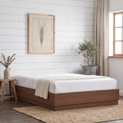 Queen Wooden Platform Bed Frame Without Headboard, Hydraulic Lift Up Storage, No Box Spring Needed, Walnut Brown