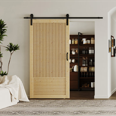 Sliding Barn Door - Slatted Pine Wood Grid Design With Black Hardware Kit (Ready-To-Assemble Door Panel)