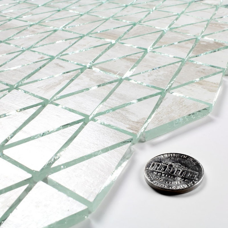 Art Deco 1" x 2" Glass Mosaic Tile, Birchwood White/Gray
