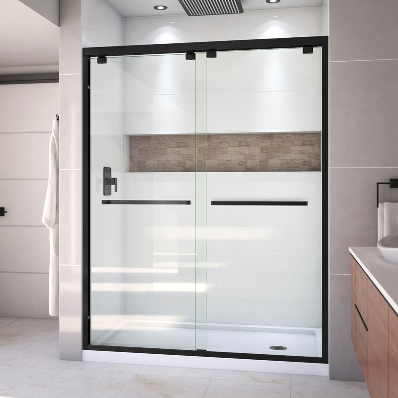 Encore 78.75" H Semi-frameless Sliding Shower Enclosure, Matte Black/White, Right