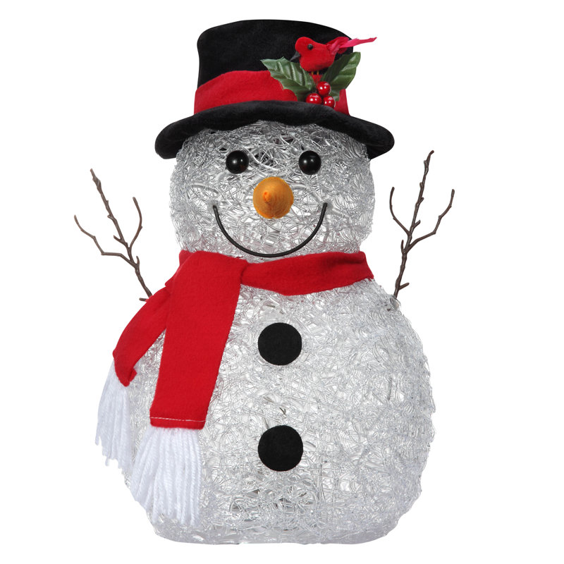 Spun Acrylic Snowman with LED Lights, 14" H x 7.80" W x 5" D