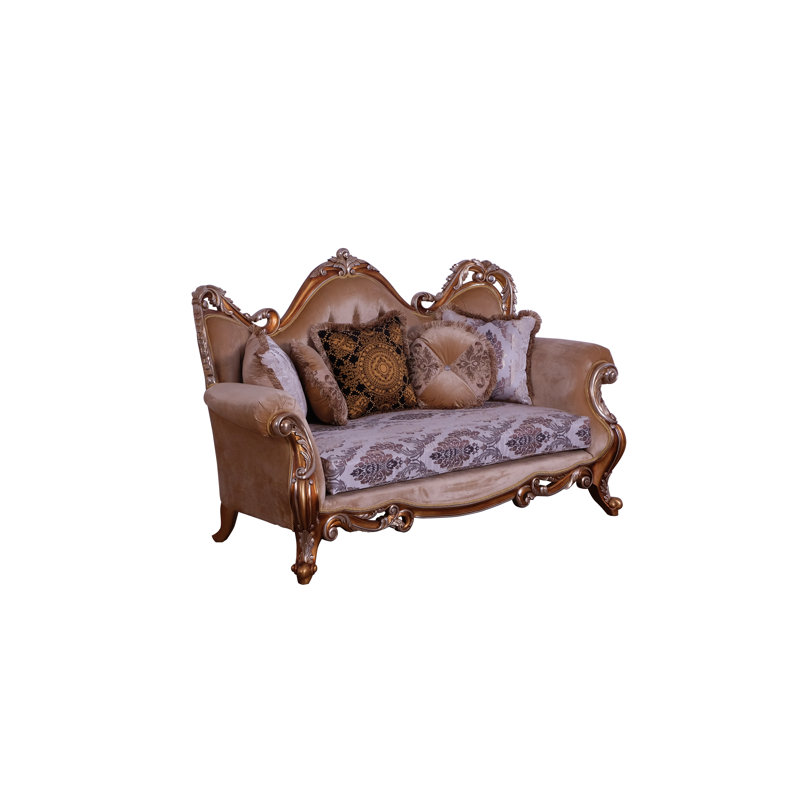 3 Piece New Tiziano Sofa Set, Dark Merlot/Beige/Light Brown