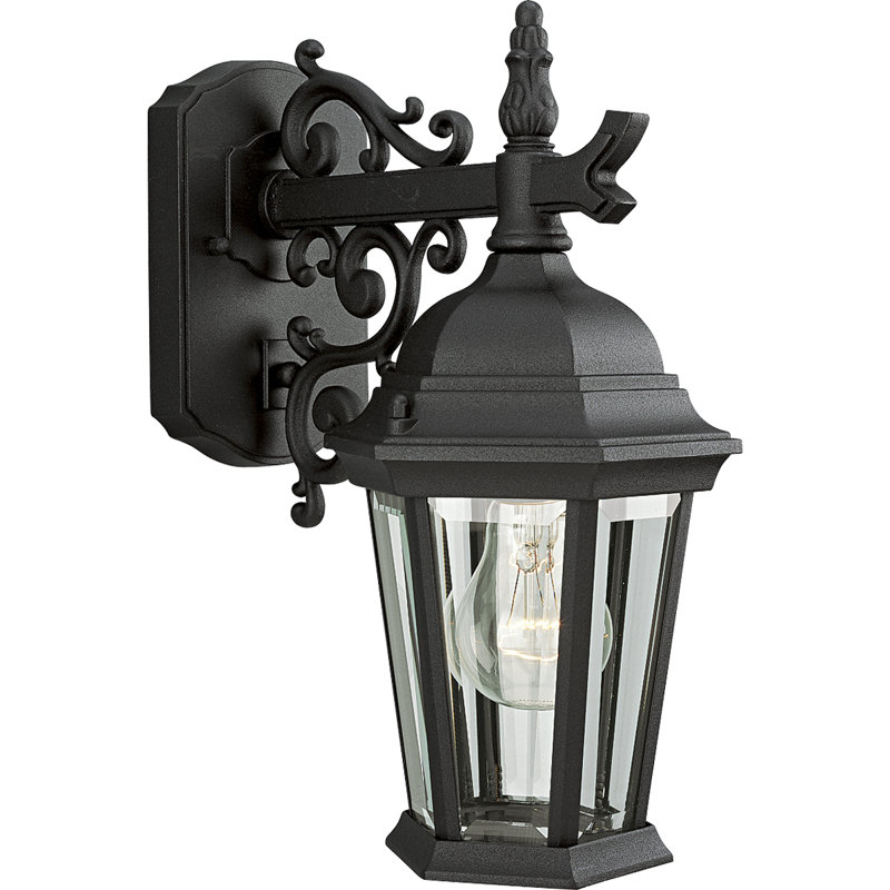 Lanterne murale d'extérieur en verre biseauté H 13,06 po Rawson, Noir, Culot moyen 100 W