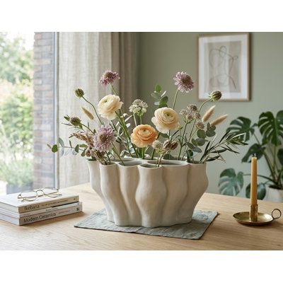 Vase en céramique ondulé multi-tiges Swell Organic
