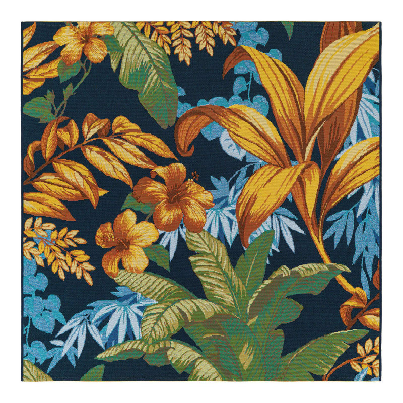Brett Floral Blue/Yellow Indoor / Outdoor Area Rug, Square 5'3"