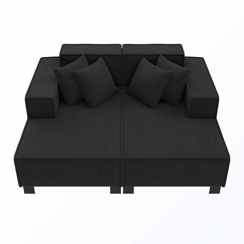 Canapé modulaire rembourré avec 4 coussins, Velours côtelé noir