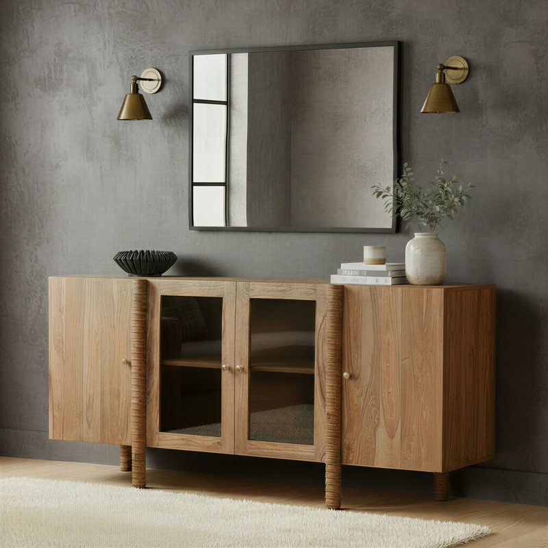 Buffet en bois Sheesham avec portes en verre