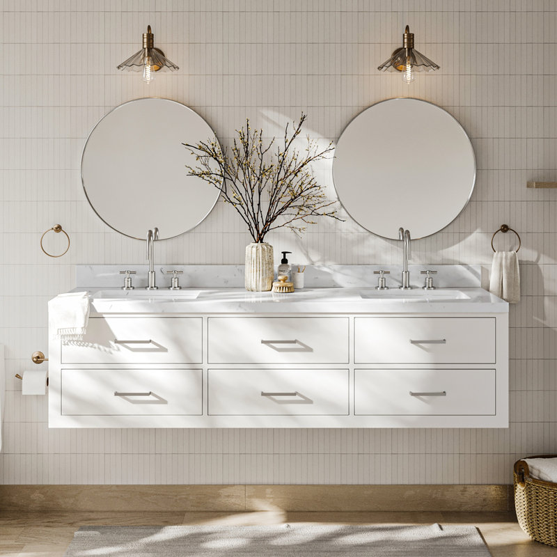 Macolm 72.25'' W Double Vanity, White, Brushed Nickel, 72"