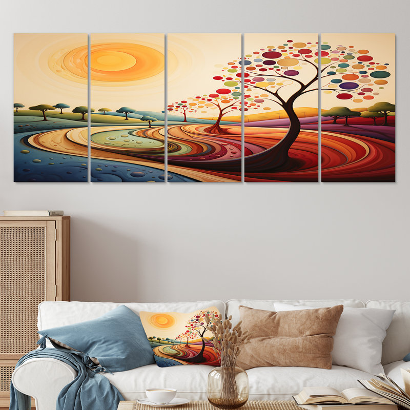 Joyeux arbre coloré Summertime - art mural arbre 5 pièces, H 32 po x l 80 po