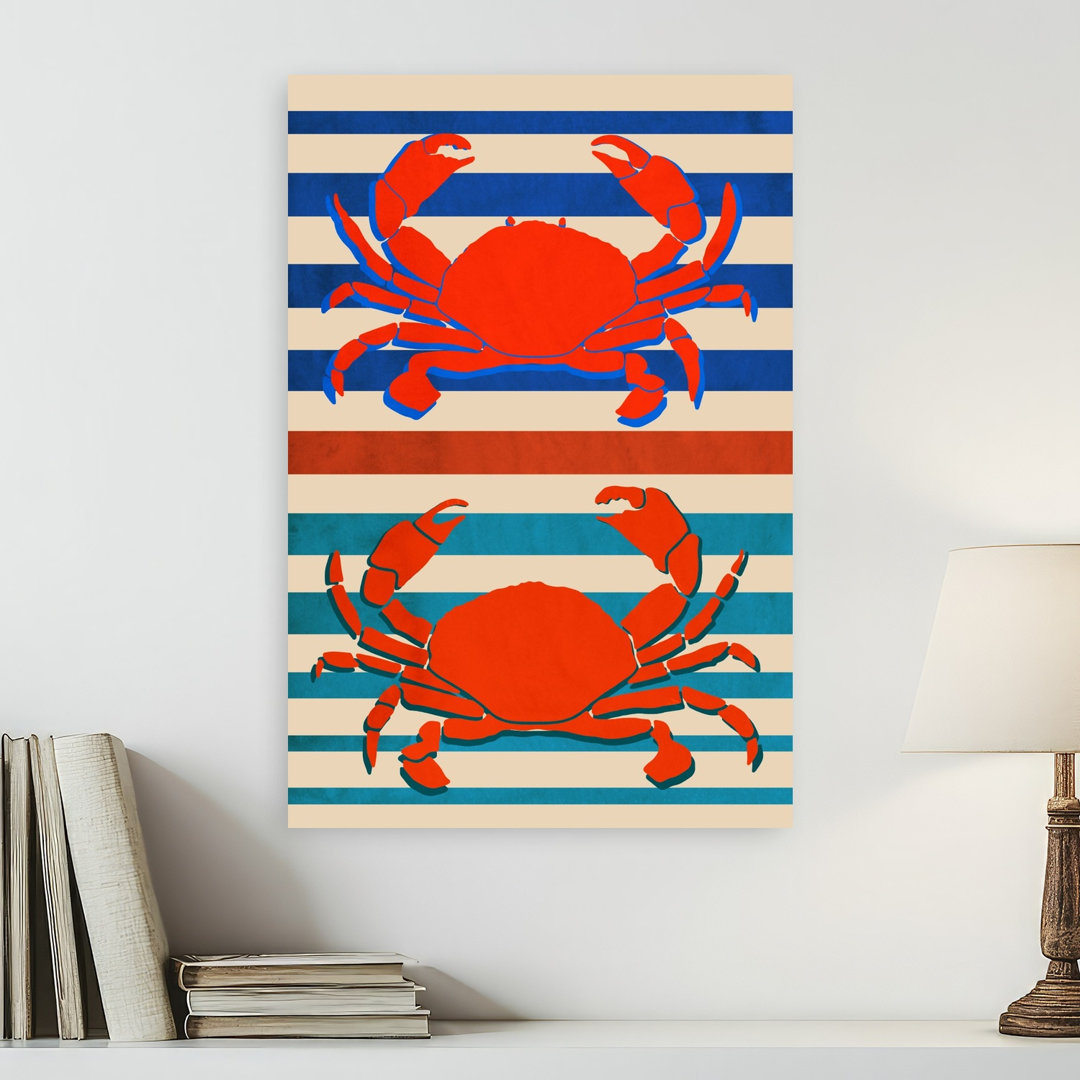 Nautical Red Crabs Bold Retro Vintage Crab Coastal Wall Art Print