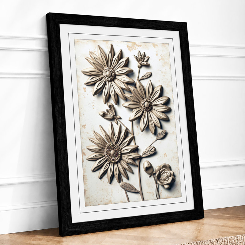 Study: Daisies Botanical - Framed Print, A3 - 42.0 x 29.7 cm, Black