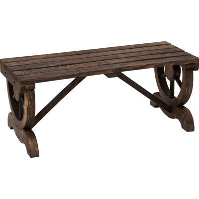 Outdoor Patio 2 Bench, Rustic Wooden Garden Furniture, 550 Lbs Load Capacity, Brown Wagon Bench For Patio, Wheel