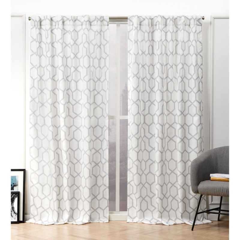 Nicole Miller Hexa Geometric Print Hidden Tab/Rod Pocket Top Light Filtering Curtain Panel Pair, 54" x 96", Dove Gray