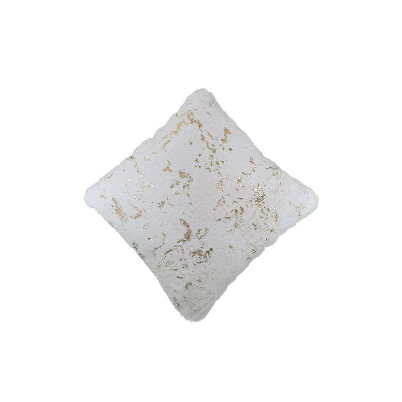 Coussin décoratif en fausse fourrure, Blanc / or