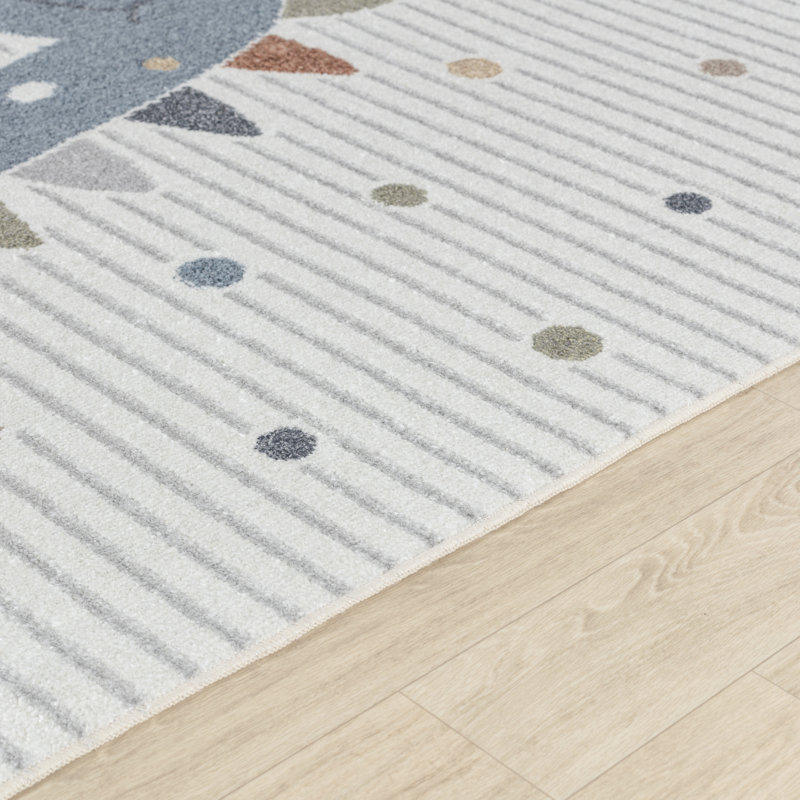 Reagyn Kids Machine Washable Beige Grey Bedroom Area Rug, Rectangle 120 x 170cm
