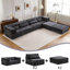 Canapé à compression Mahjong, canapé-lit convertible au sol, canapé modulaire modulaire désossé DIY, aucun assemblage requis, tissu polaire circulaire, surdimensionné à 4 places avec 2 repose-pieds, gris foncé-1702646663