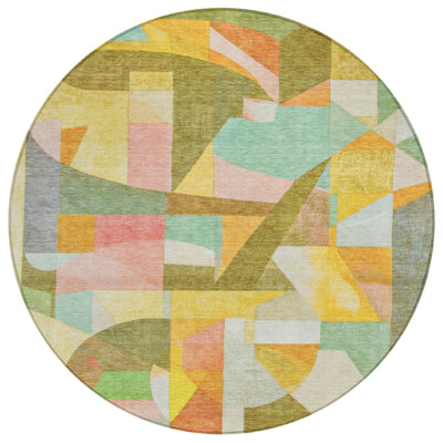 Machine Washable Indoor/Outdoor Xhevrie Wheat Rug