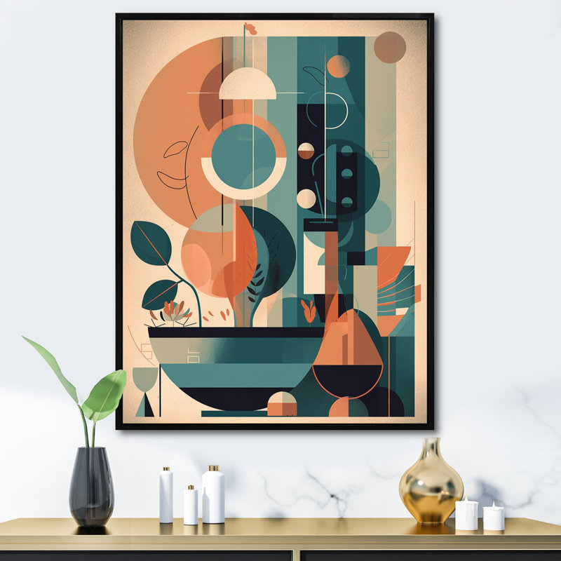 Impression sur toile encadrée orange et verte Mid Century Momentum II, H 20 po x l 12 po x P 1 po, Cadre flottant noir