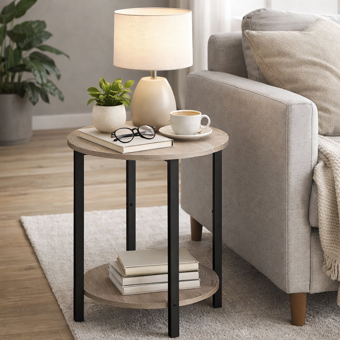 Latitude Run® Wooden Look Accent End Table with Storage Shelf for Small ...