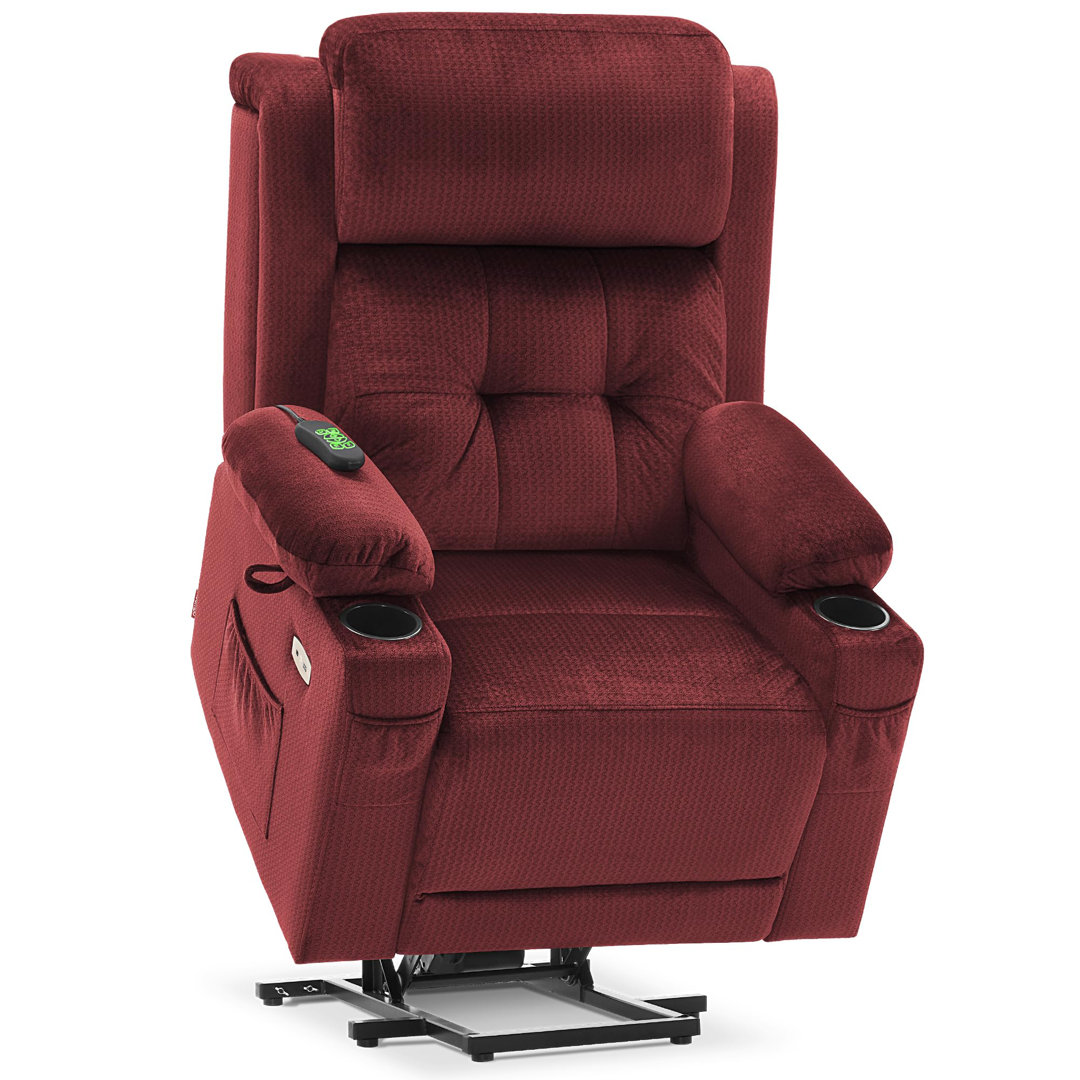 Large Dual Motor Lay Flat Power Recliner Lift Chair With Massage, Heat and Power Headrest, Fabric Hokku Designs Body 