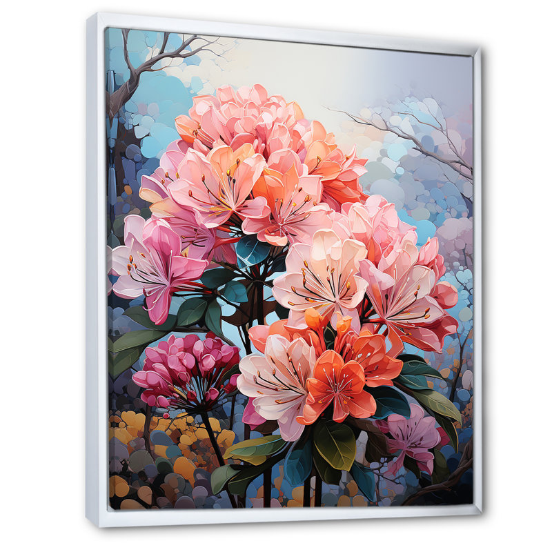 Mystical Rhododendron Symphony Whispers sur toile, Cadre flottant blanc, H 32 po x l 16 po x P 1 po