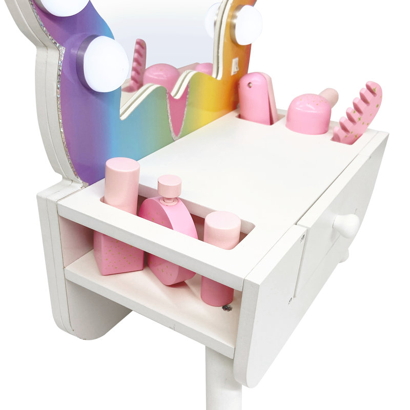 Colorful Butterfly-Shaped Tabletop Vanity with LED Lights and Accessories