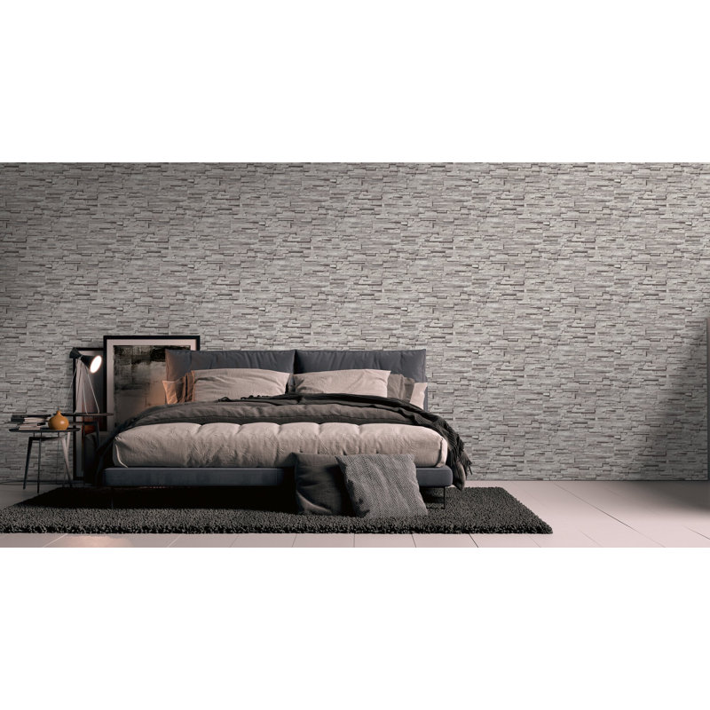 Bricks and More Collection Granite Stone Effect Wallpaper Roll, Gray