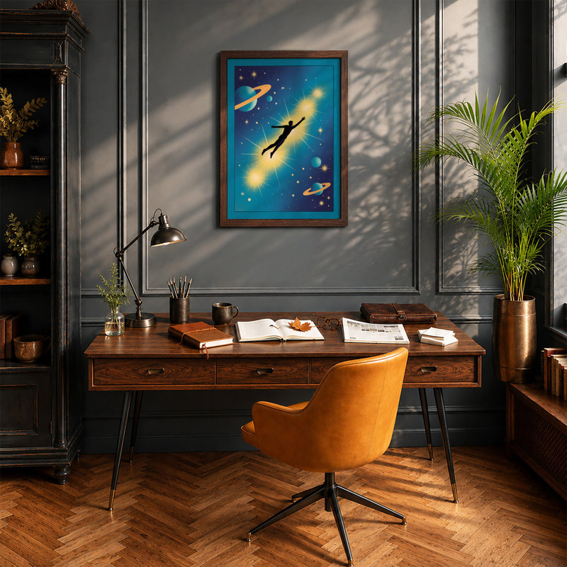 Ascending Through Stars Modern 1 Piece Single Picture Frame Wall Art, A4 - 29.7 x 21.0 cm, Walnut