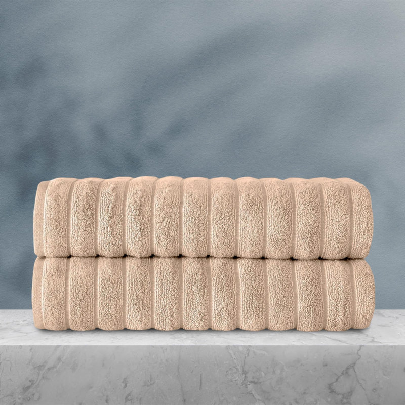 Hamrick 100% Cotton Plush Ribbed Bath Towel, Beige