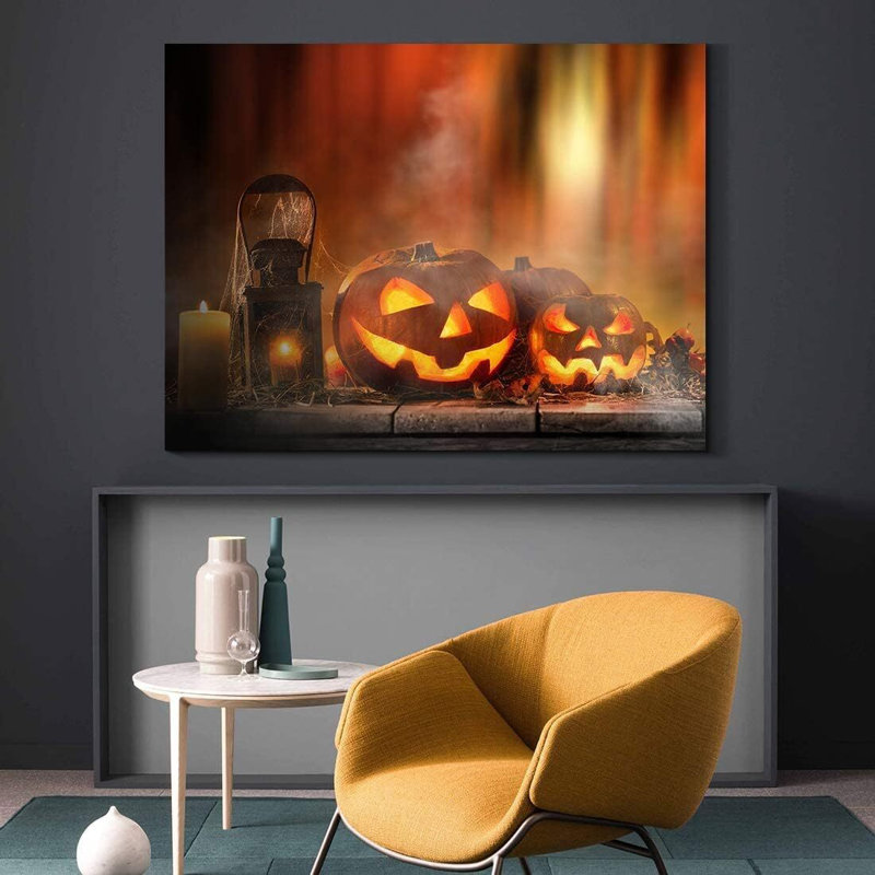" Halloween Jack-O-Lanterns " Painting Print, H 12 po x l 18 po x P 1,5 po