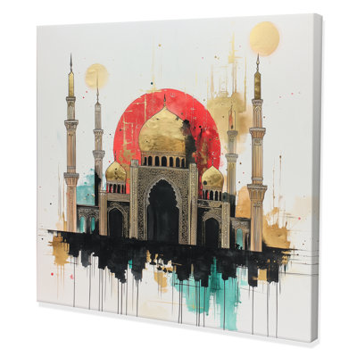 Crimson Serenade Of Mud Brick Mosque II - Islam Landscape Wall Art Living Room