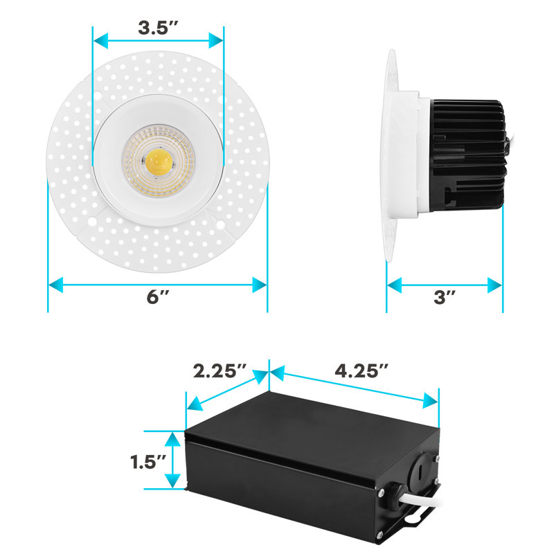 White Aluminum Trimless LED Recessed Lighting Kit