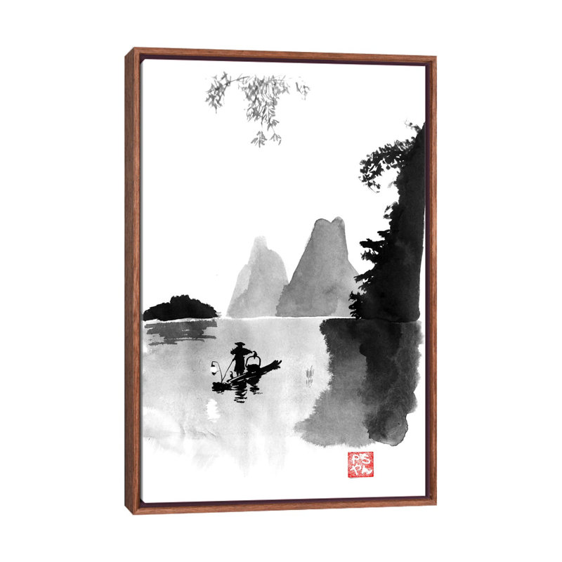 At Night On The River by Péchane - Painting on Canvas, Classic Brown Wood Framed, 101.6 cm H x 66.04 cm W