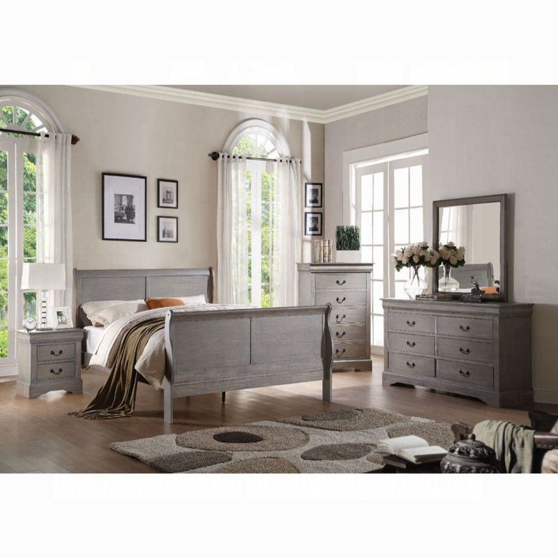 Grand lit Louis Philippe III, gris, Grand