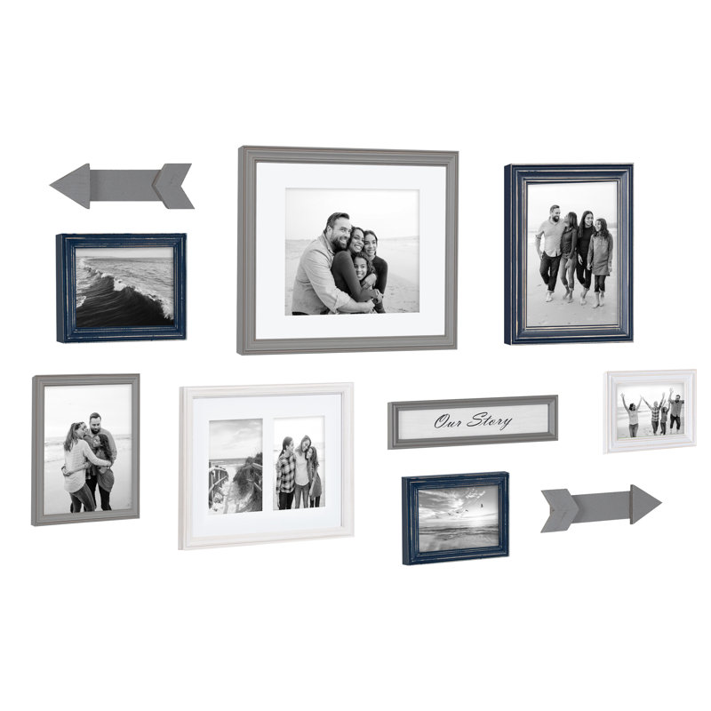 Hertz Solid Wood Picture Frame - Set of 8 with Mat, Blue