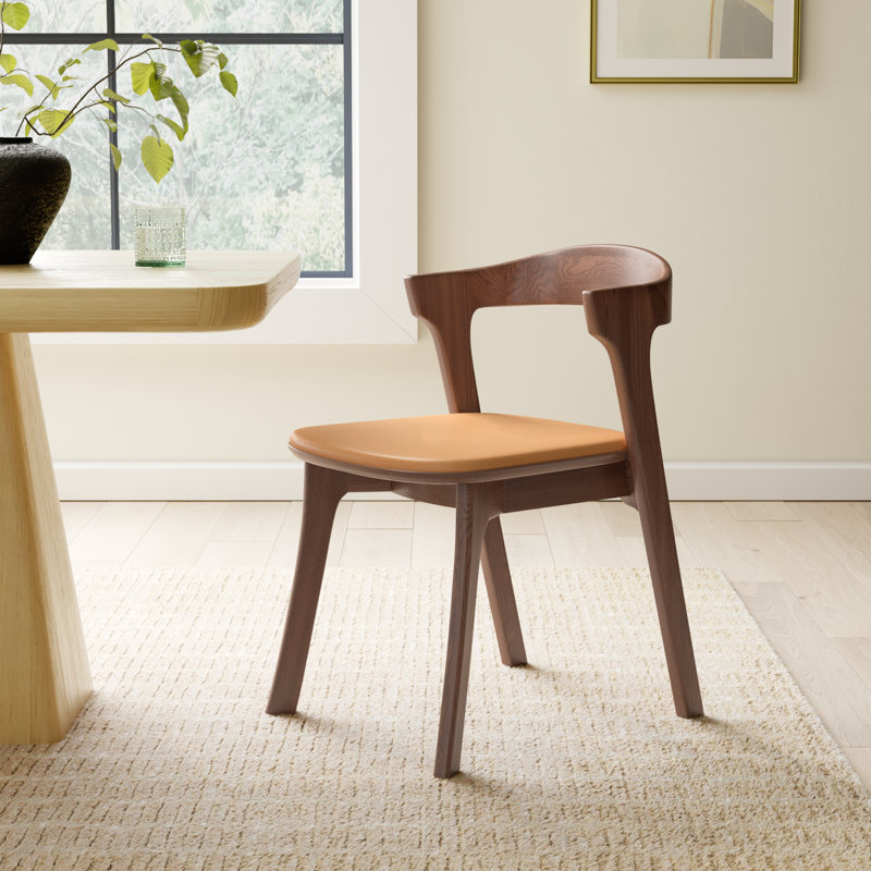 Carper 18.5'' H Leather Upholstered Oak Armchair, Brown Genuine Leather