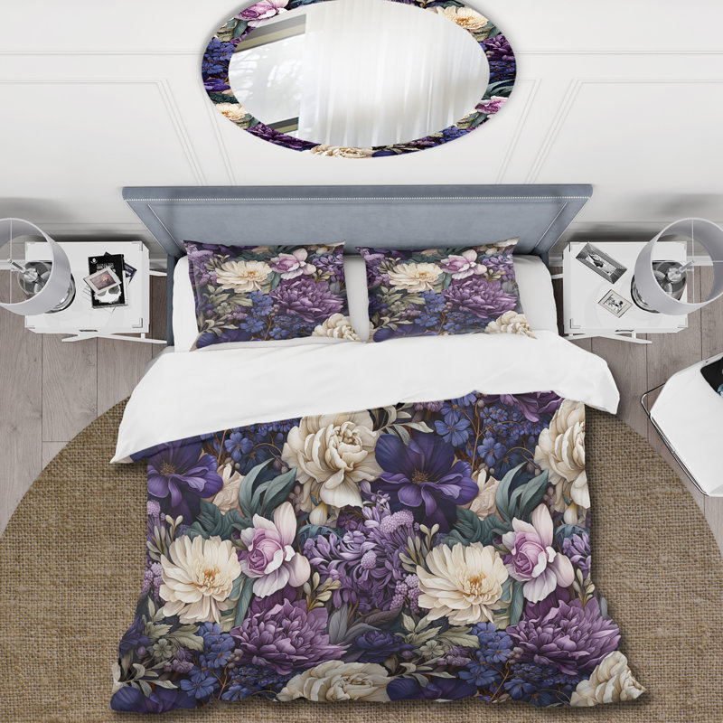 Deep Emerald Purplepeonies Enchante - Ensemble de housse de couette à motif floral