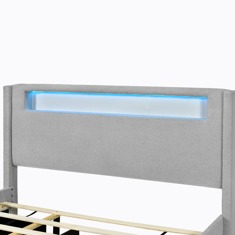 Lit plateforme tapissier Jomana, Double, gris