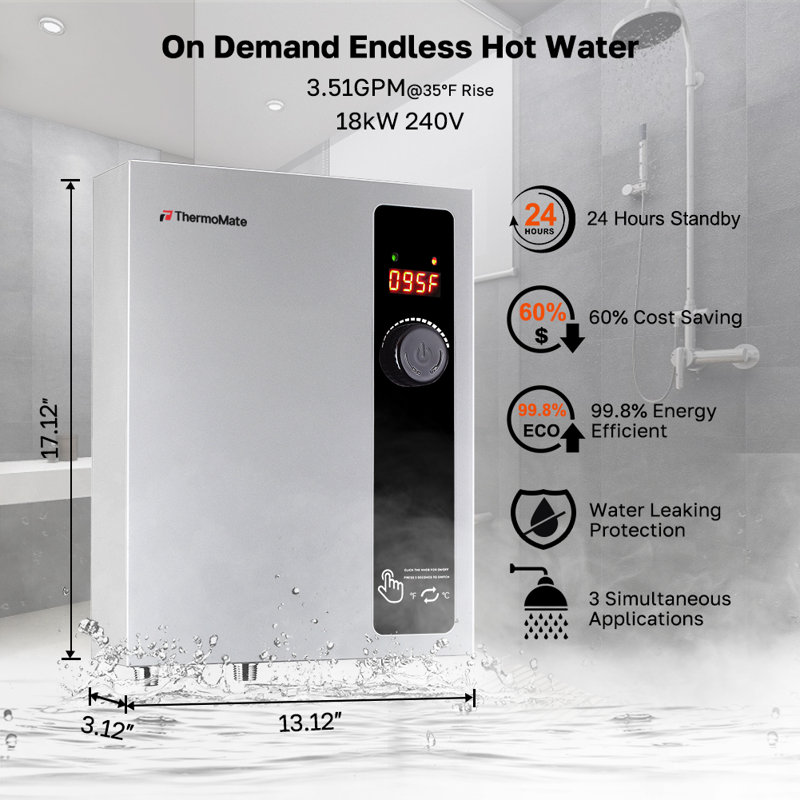 Chauffe-eau électrique sans réservoir 18kW 240 Volt, certifié ETL