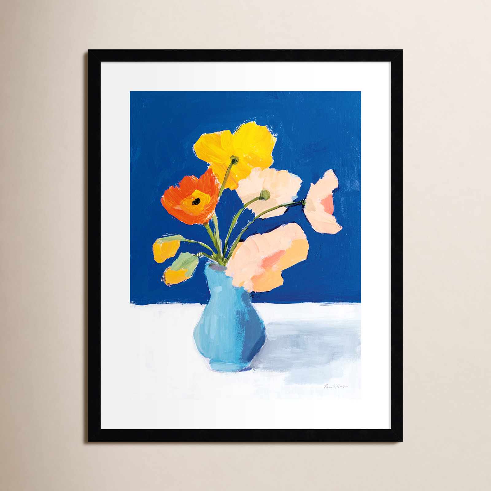 Poppies On Blue by Pamela Munger, Black, 25.12" H x 20.12" W x 0.88" D