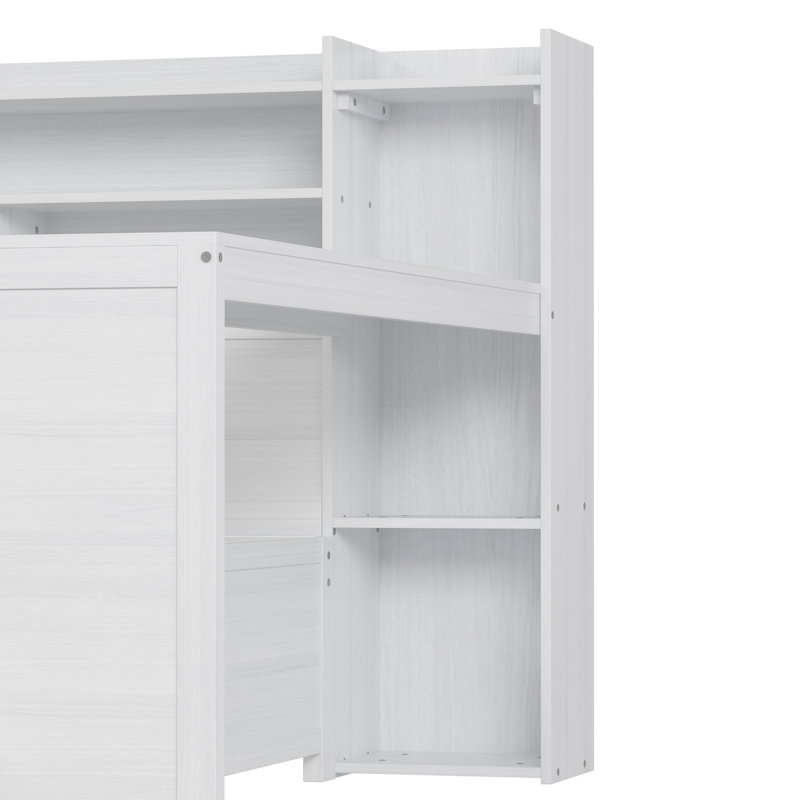 Lit de jour simple en bois avec tablettes de rangement, lit multifonctionnel avec deux tiroirs de rangement et bureau d'étude