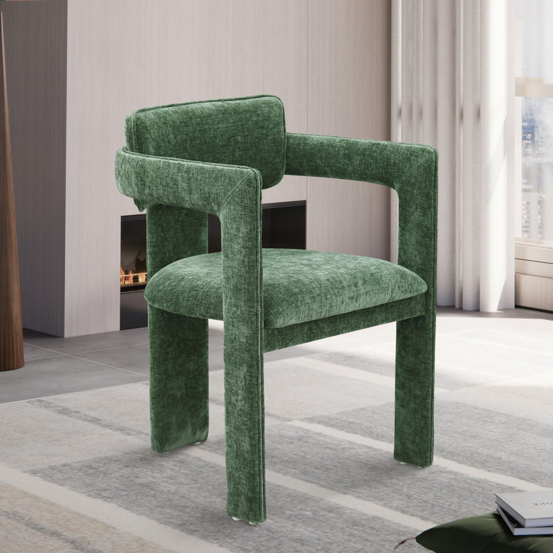 Exilda Chenille Fabric Dining Chair, Green Chenille Fabric